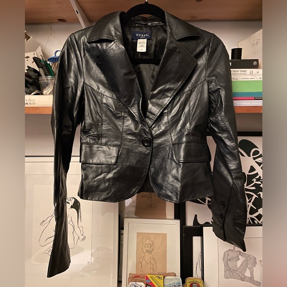 Guess Jeans Cropped Leather Blazer - Picture 2 of 7